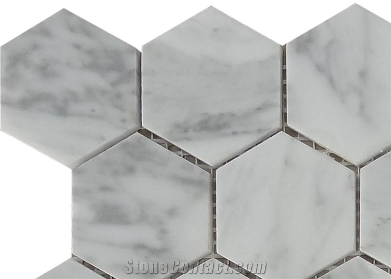 Popular 2" Hexagon Carrara White Polish Marble Mosaic,China Price