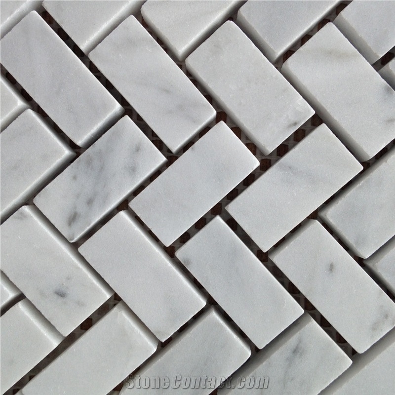 White Marble Herringbone Mosaic Tile,Bathroom Floor,Backsplash,Kitchen