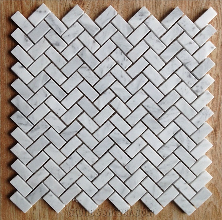 White Marble Herringbone Mosaic Tile,Bathroom Floor,Backsplash,Kitchen