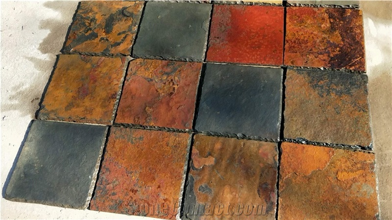 China Multicolor/Rustic Slate Roof Tiles, Split Roofing Slate Stone