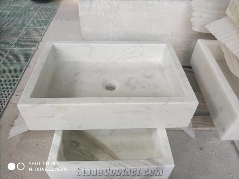 Custom Stone Farm Sinks Marble Volakas Vessel Sinks for Bathroom
