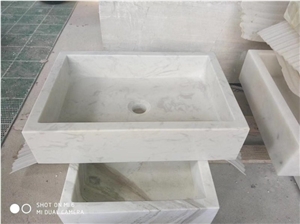 Custom Stone Farm Sinks Marble Volakas Vessel Sinks for Bathroom