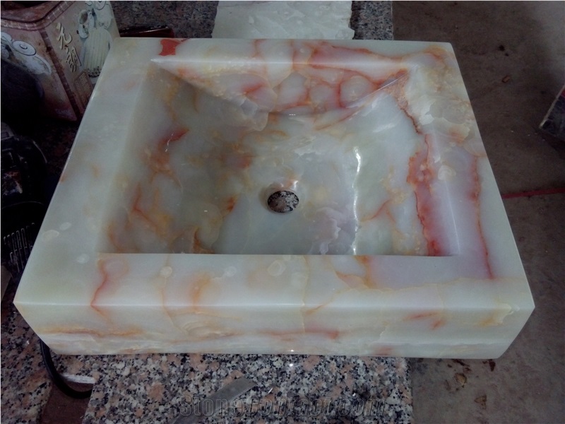 High Polished Customized Red Onyx Stone Hand Basin/ Stone Sink