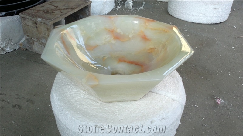 High Polished Customized Red Onyx Stone Hand Basin/ Stone Sink
