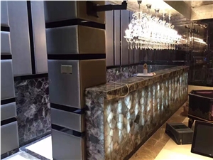 Luxury Decoration Semiprecious Gemstone Dark Grey Agate Bar Top