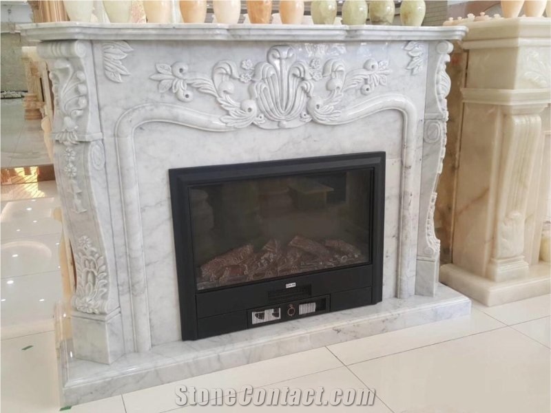 Modern Style Marble Fireplace Sculptured Carrara Fireplace Mantel