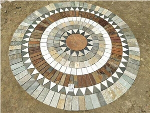 Natural Slate 2.5 Meter Diameter Round Shape Mosaic Floor Medallion