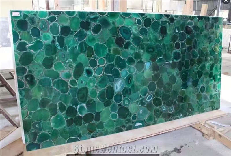 Semiprecious Wall Backlit Gemstone Large Green Agate Slabs from China