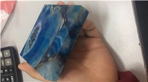 Wholesale Polished Luxury Gemstone Semiprecious Blue Agate Stone