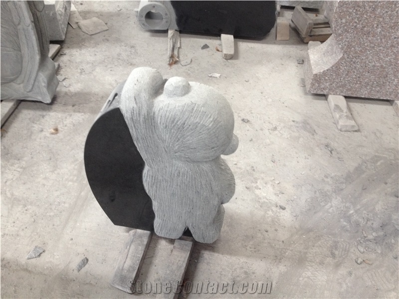 China Black Granite Bear Animal Head Engraved Pet Gravestone//Monument