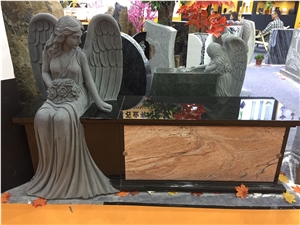China Black Granite Bench for Tombstone Custom Angel Bench Monument Headstone Bench Designs for Cemetery