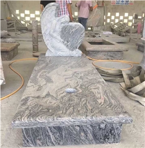 China Funeral Supplies Wholesale Brown Granite Angel Bench Headstones