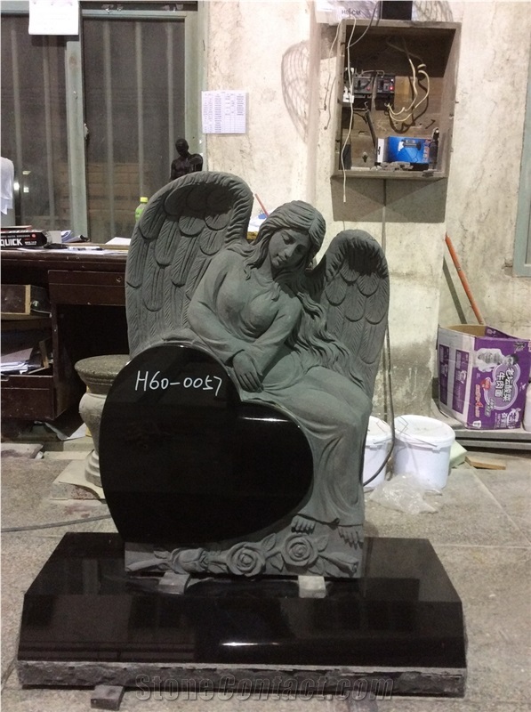 China Haobo Stone Factory 2017 Angel Carving Headstone,Black Granite Headstone Western Style