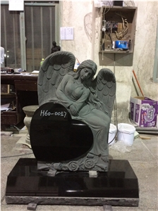 China Haobo Stone Factory 2017 Angel Carving Headstone,Black Granite Headstone Western Style