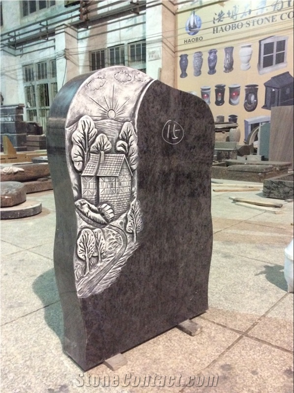 China High Quality Good Service Custom Wholesale Price Unique Haobo Natural Stone Chinese Quarry Orion Granite Carving Headstone Designs for Cemetery