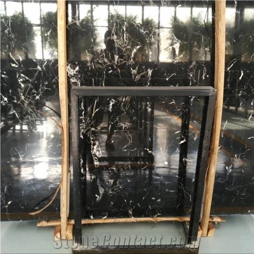 Customized Cut to Size Best Price Natural Stone Black Ice Flower Marble Slab with Beautiful Vein for Indoor Decoration