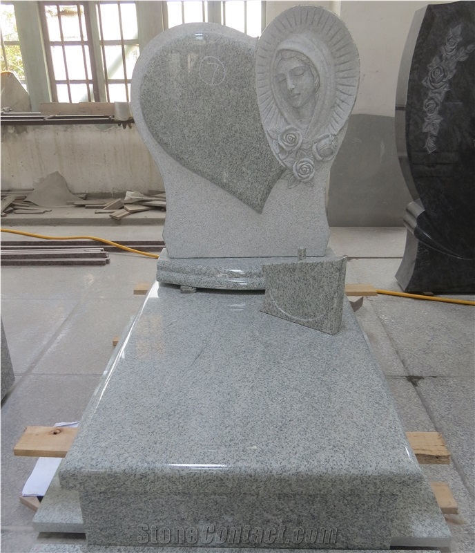 Grey Granite Heart Shape Angel Bench Tomnstone with Rose