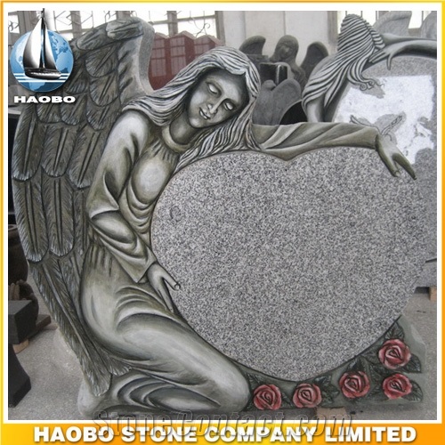 Headstone G603 Grey Angel Sculpture Etching Tombstone Monument Single Double Granite Marble Natural Marker Stone Gravestone