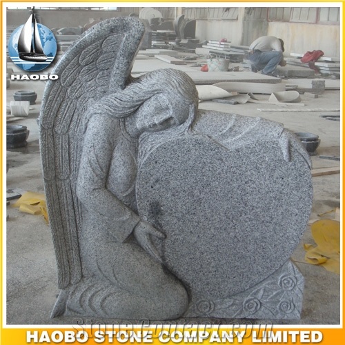 Headstone Grey Grisg603 Angel Sculpture Etching Tombstone Monument Single Double Granite Marble Natural Marker Stone Gravestone