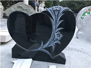 Heart Shape Tombstone Black Galaxy Flower Carving Headstone