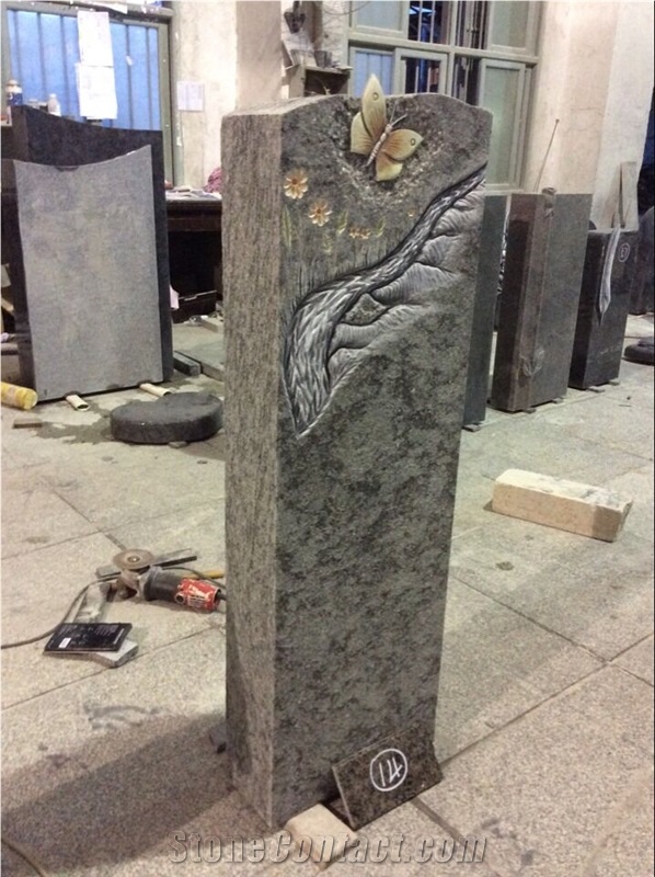 High Quality Custom Wholesale Price Unique Haobo Natural Stone Chinese Quarry Olive Green Granite Carving Headstone Design for Cemetery