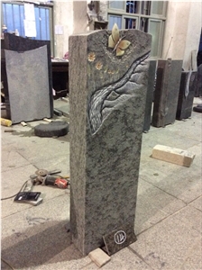 High Quality Custom Wholesale Price Unique Haobo Natural Stone Chinese Quarry Olive Green Granite Carving Headstone Design for Cemetery