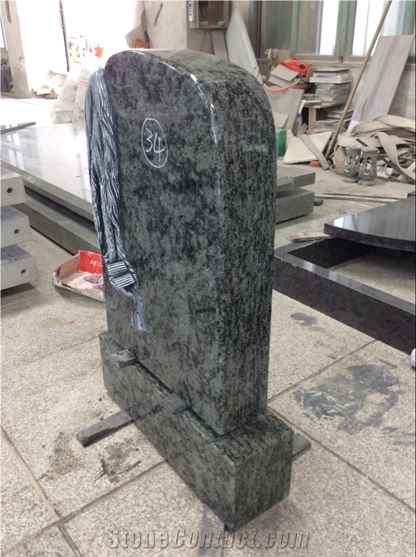 High Quality Good Service Custom Wholesale Price Unique Haobo Natural Stone Chinese Quarry Olive Green Granite Carving Headstone Design for Cemetery