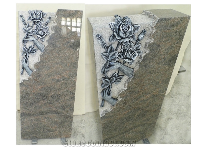 Himalaya Blue Tombstone Design Flower Engraved Headstones