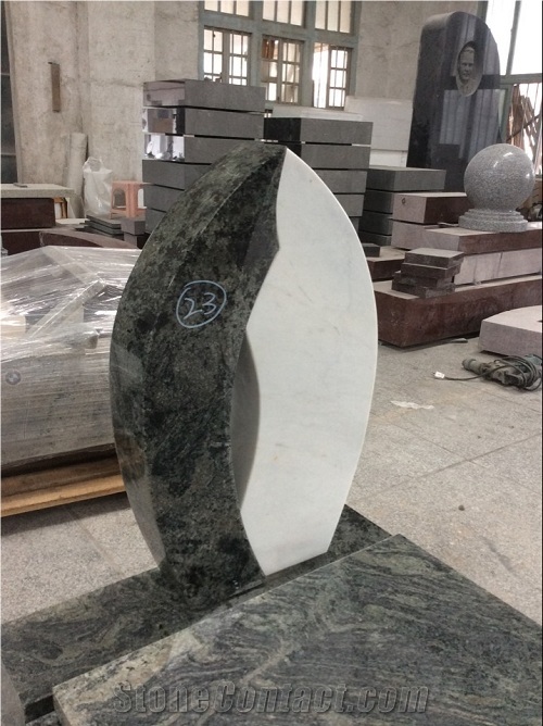Natural Stone Olive Green Granit Quarry Carving Headstone