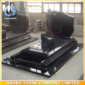 Polished Natural Stone Quarry Manufactory Black Noir Granite Western Style Monuments Heart Tombstones,Gravestone,Single or Double Headstone