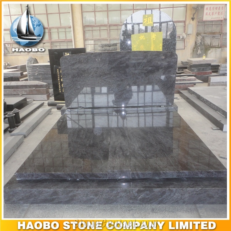 Polished Natural Stone Quarry Manufactory Blue Bleu Granite Western Style Monuments Tombstones,Gravestone,Single or Double Headstone