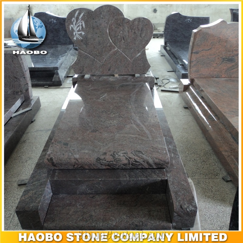 Polished Natural Stone Quarry Manufactory Purple Granite Western Style Monuments Heart Tombstones,Gravestone,Single or Double Headstone
