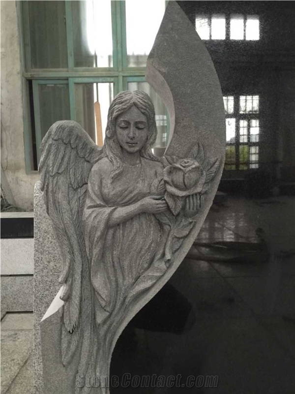 Shanxi Black Angel Monument China Black Granite Angel Headstone Design