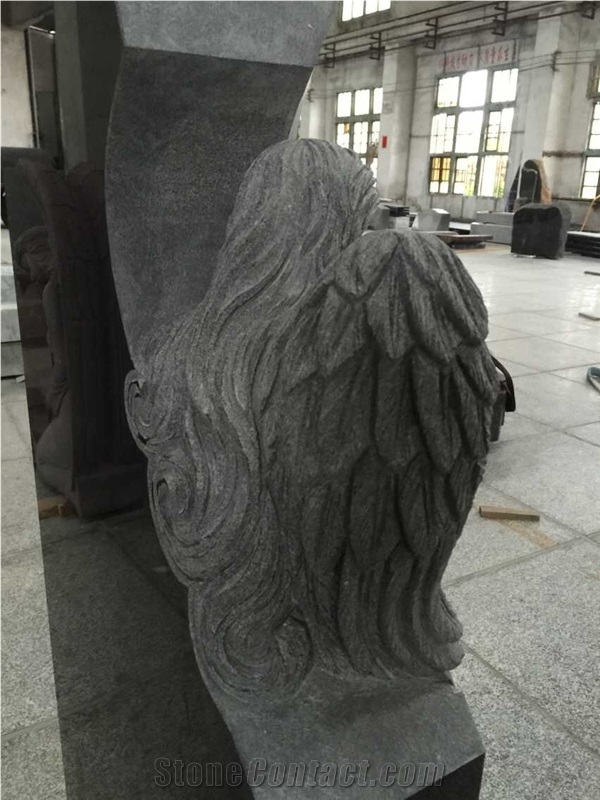 Shanxi Black Angel Monument China Black Granite Angel Headstone Design