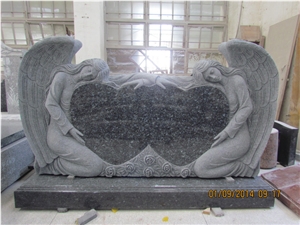 Tombstone Design Blue Pearl Double Angel Monuments Heart Tombstones