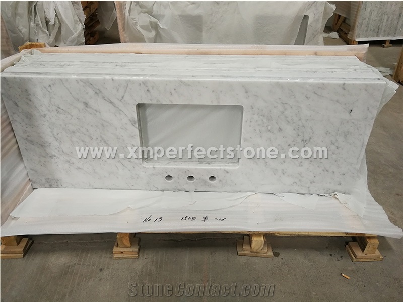 Bianco Carrara White Marble Polished Countertop, Vanity Top with Beveled Edge, Italy Cheap White Marble Countertops