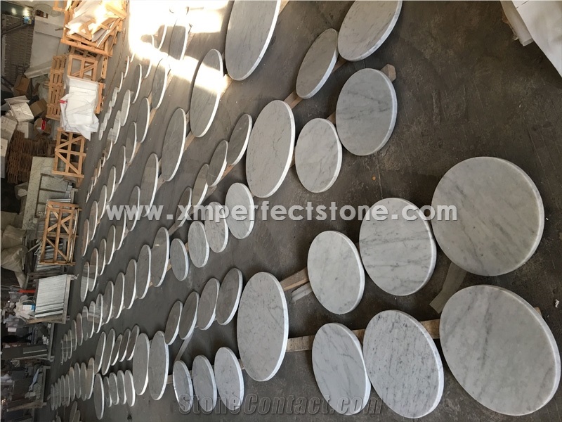 Polished Bianco Carrara White Natural Marble Round Table Top