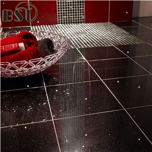 High Quality Sparkle Black Quartz Stone Floor Tile