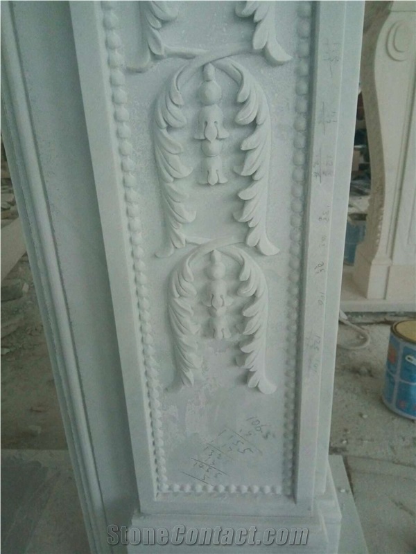 Pure White Marble Sculptured Fireplaces