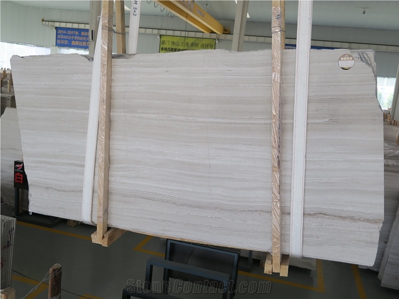 China Supplier White Wooden Marble Slab Tile Polished Surface Vein Cut