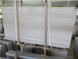 Quarry Owner Polished White Wooden Marble Slabs Code Wa10695 Vein Cut, China White Marble