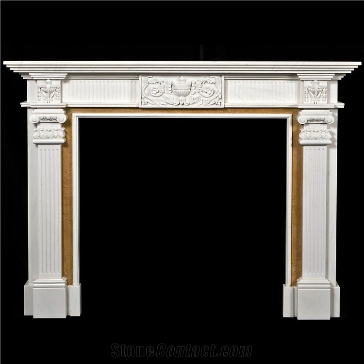 Fireplace Mantel White Marble Sculpture Handcarved Fireplace