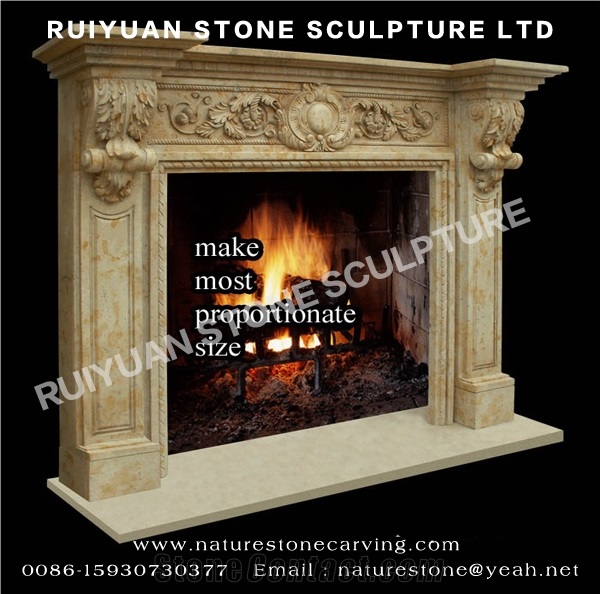 Limestone Fireplace Sculpture Mantel Statue Fireplace