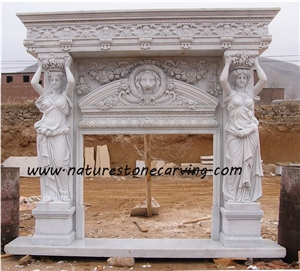 Own Factory Sculptured Marble Fireplace, Mantel Fireplace