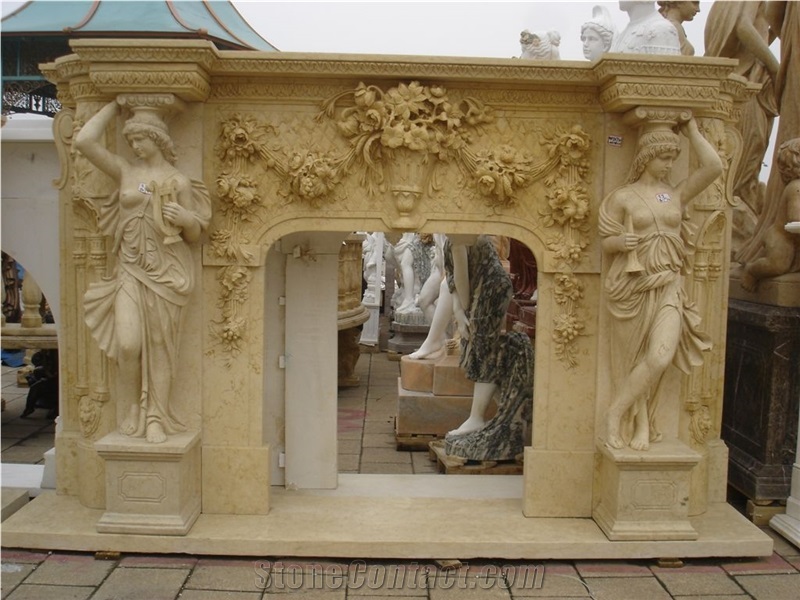 Sculpture Fireplace Mantel Hand Carved Fireplace