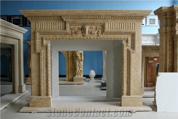 Sculpture Fireplace Mantel Hand Carved Fireplace