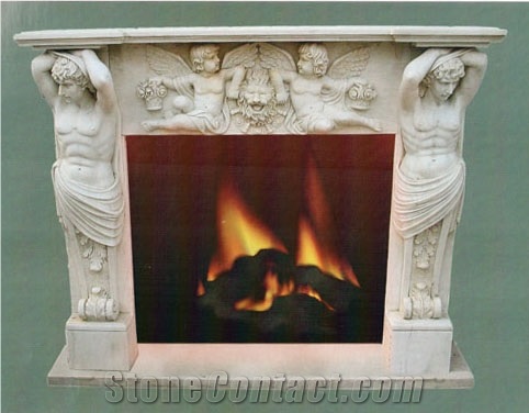 White Marble Fireplace Sculpture Mantel Statue Fireplace