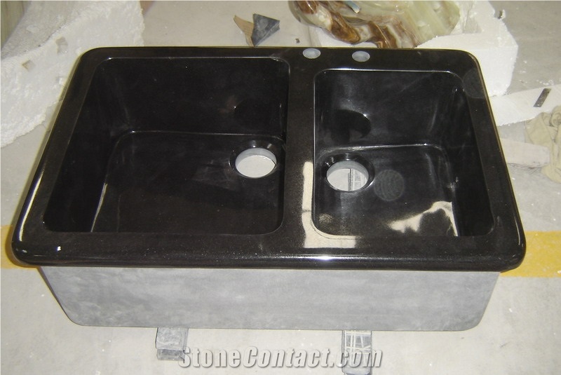 Black Granite Farm Sinks,Shanxi Black Double Washing Bowls,China Black Granite Kitchen Sinks