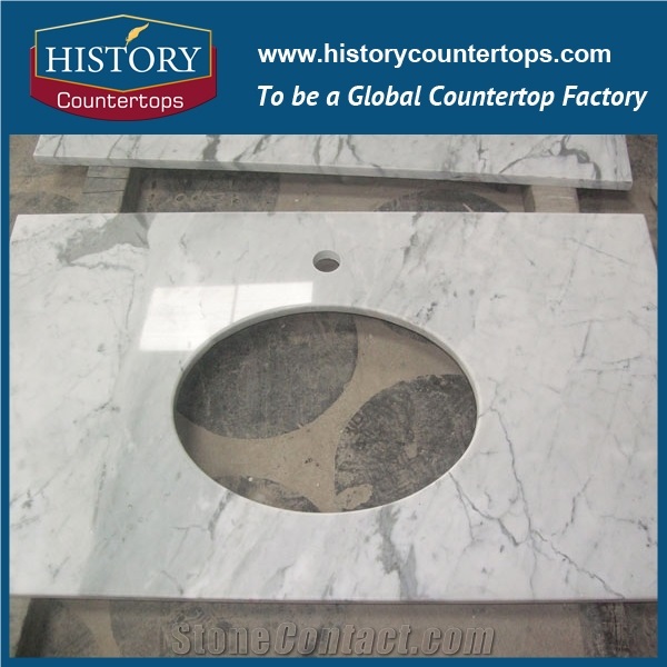 Custom Snow White Marble Vanitytops Solid Surface for Hotel Projects