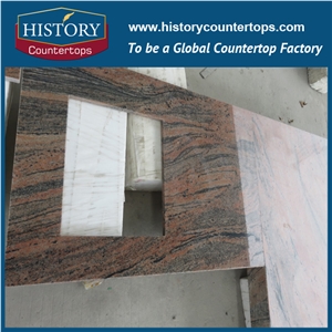 Multicolor Red Granite Custom Countertop for Residence Kitchen Use